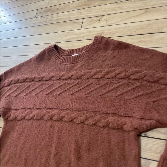 FULL TILT Brown Sweater Womens M Soft Horizontal Cable Knit Crop Pullover Crew - Picture 6 of 16
